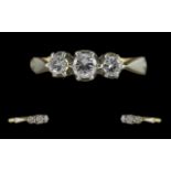 18ct Gold and Platinum 3 Stone Diamond Set Ring - Marked 18ct To Interior of Shank. The 3 Old
