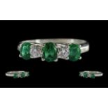 Ladies 18ct White Gold 5 Stone Emerald and Diamond Set Ring, marked 18ct to interior of shank, the 3