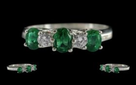 Ladies 18ct White Gold 5 Stone Emerald and Diamond Set Ring, marked 18ct to interior of shank,