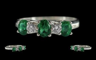 Ladies 18ct White Gold 5 Stone Emerald and Diamond Set Ring, marked 18ct to interior of shank, the 3