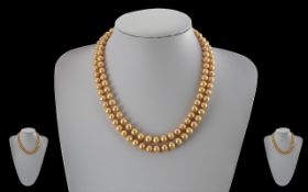 Ladies - Pleasing Quality Single Strand Cultured Pearl Necklace with 14ct Gold Clasp, Marked