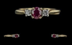 Ladies Attractive 18ct Gold 3 Stone Diamond and Ruby Set Ring, Marked 750 to Interior of Shank,