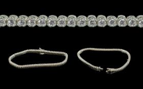 Ladies - Fine 18ct White Gold Diamond Set Tennis Bracelet, marked 750 - 18ct,