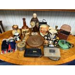 Box of Pottery to include Toby Jugs, Ale Jugs, Frangelis Liqeuer bottle, candlestick, Bell's