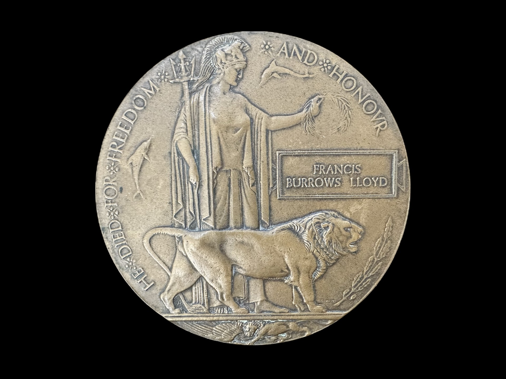 WWI Death Plaque awarded to Francis Burrows Lloyd.