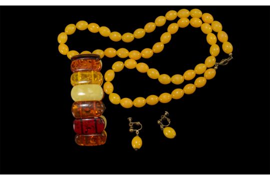 Set of Butterscotch Amber Style Coloured Beads, together with a matching pair of earrings and an