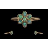 Antique Period Petite 9ct Gold Opal Set Cluster Ring - Marked 9ct To Interior Of Shank. Well