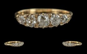 Antique Period Ladies 18ct Gold - Gallery Set 5 Stone Diamond Set Ring, Not Marked but tests 18ct