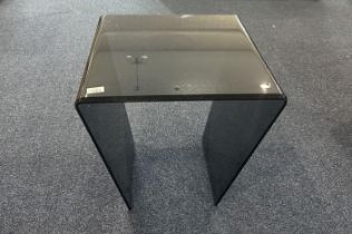 Modern Design Glass Coffee Table, dark purple colour, top measures 19'' x 20'', height 20''. Two