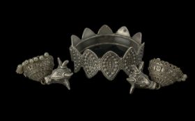 Oxidised Silver Tone Bangle with earrings in the form of a cow's head with a circular drop with