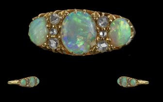 Victorian period 1837 - 1901 pleasing quality ladies 18ct gold opal and diamond set ring, gallery