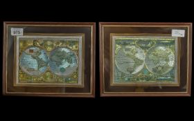 Two Framed Maps, Nova Totivs Terrarum Orbis, in silver and gold foil, maps of the world as in