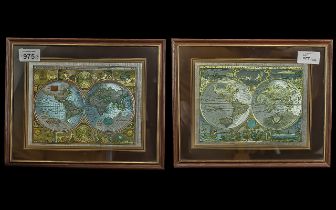 Two Framed Maps, Nova Totivs Terrarum Orbis, in silver and gold foil, maps of the world as in
