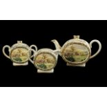 Sadler Teapot, Milk Jug and Lidded Sugar Bowl, design of horses and riders.