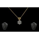 Ladies - Attractive 18ct Gold Diamond Set Cluster Pendant / Drop with Attached 18ct Gold Chain, Both