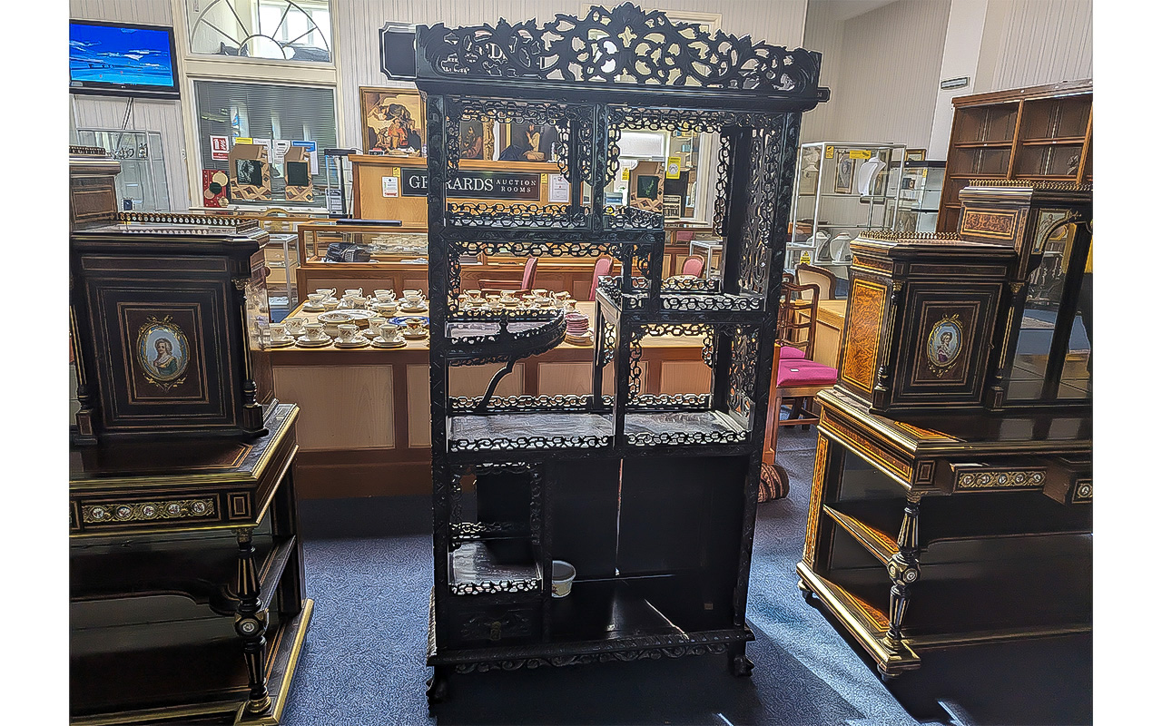 Chinese 19th Century Impressive Open worked Carved Hardwood ' Hongmu ' Open Display Cabinet -