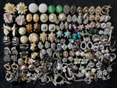 Large Collection of Ladies Earrings, one bag of clip on earrings, one for pierced ears. Great lot