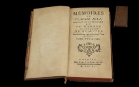 French Small Hardback Book dated 1751 entitled 'Memoires de Claude Joli Chanione De Notre Dame et De