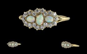 Ladies - 18ct gold diamond and opal set dress ring, marked 18ct to interior of shank,