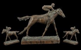 Replica Figure of Bronze Statue of Lester Piggott on Horseback, presented by the Daily Mirror as a