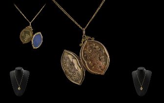 Ladies - Pleasing Quality 9ct Gold Double Sided Hinged Locket, with bird and floral decoration to