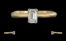Ladies 18ct Gold Single Stone Diamond Set Ring. Marked 18ct to Interior of Shank. The Emerald Step-