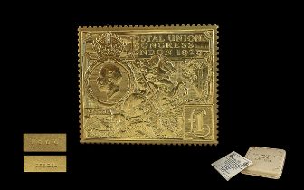 Royal Mint Limited & Numbered Edition 22ct Gold Postal Union Congress London 1929 Replica Stamp,
