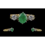 Ladies 18ct Gold Three Stone Emerald and Diamond Set Ring of pleasing quality, with full hallmark to