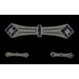 Art Deco Style Attractive 18ct White Gold Diamond and Sapphire Set Brooch of excellent design,