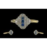 Edwardian Period 1901 - 1910 18ct gold and platinum petite diamond and sapphire set ring. pleasing