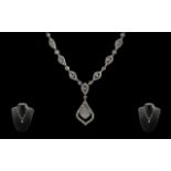 Ladies - Excellent quality and elegant 18ct White Gold Diamond set Necklace with drop, marked