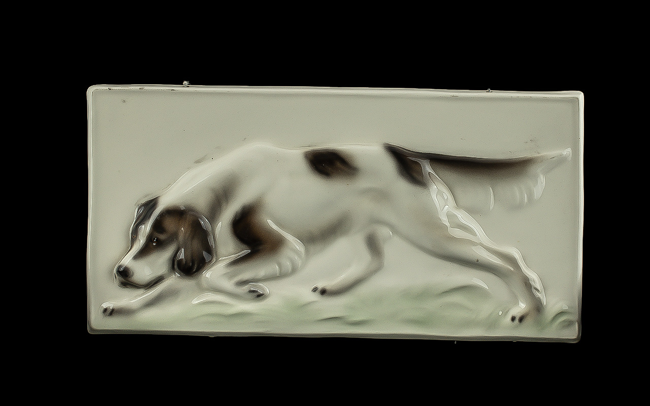 Goldscheider Hand Painted Wall Plaque Depicting a Borzoi Dog, on a cream ground. Goldscheider