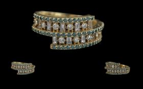 Ladies 18ct Gold Diamond and Emerald Set Contemporary Ring, Full Hallmark to Interior of Shank,