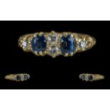 Late Edwardian Period - ladies 18ct gold 5 stone sapphire and diamond set ring, raised claw setting,