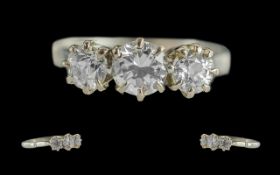 Ladies Platinum 3 Stone Diamond Set Ring - Marked Platinum To Interior Of Shank. Circa 1920's/30'