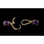 Rich Purple Amethyst Lever Back Drop Earrings, 3cts of deep purple amethysts over two oval cut