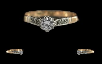 18ct gold and platinum diamond set ring. marked 18ct and platinum to interior of shank. the