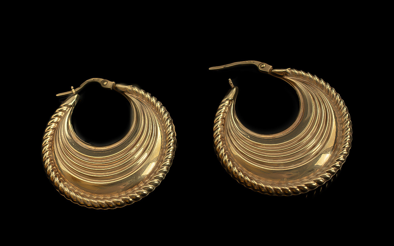 Ladies - Pleasing Pair of Hoop Earrings, full hallmark to each earring, the earrings of circular