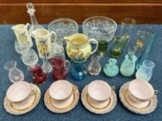 Mixed Lot of Pottery & Glass, to include three vintage floral patterned jugs, two large crystal