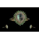 Emerald and Opal Cabochon Stylish Ring, size S/T. comprising a pear cut cabochon jelly opal,