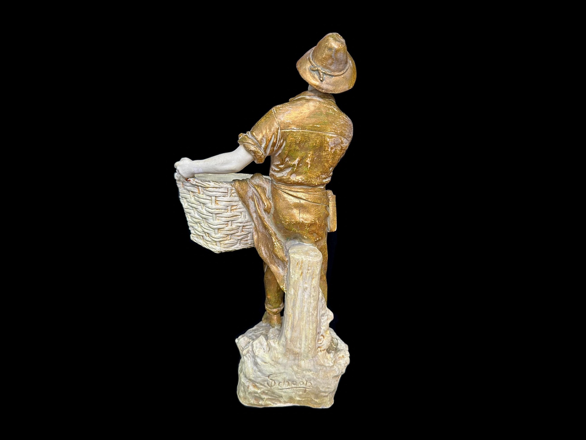 Bernard Bloch Large And Impressive Hand Painted Terracotta Figure 'Basket Carrier' marks to - Image 3 of 3