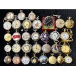 Large Collection of Assorted Pocket Watches, assorted sizes, makes and designs. Makes include