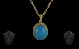 18ct Gold Oval Shaped Turquoise Set Pendant Drop - Marked 18ct With Later Attached 9ct Gold Double
