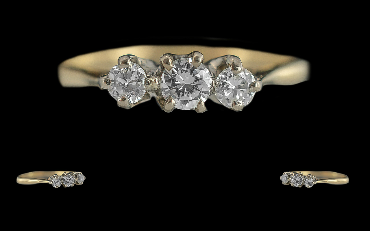 18ct Gold Pleasing 3 Stone Diamond Set Ring - Marked 18ct To Interior Of Shank. The 3 Well Matched