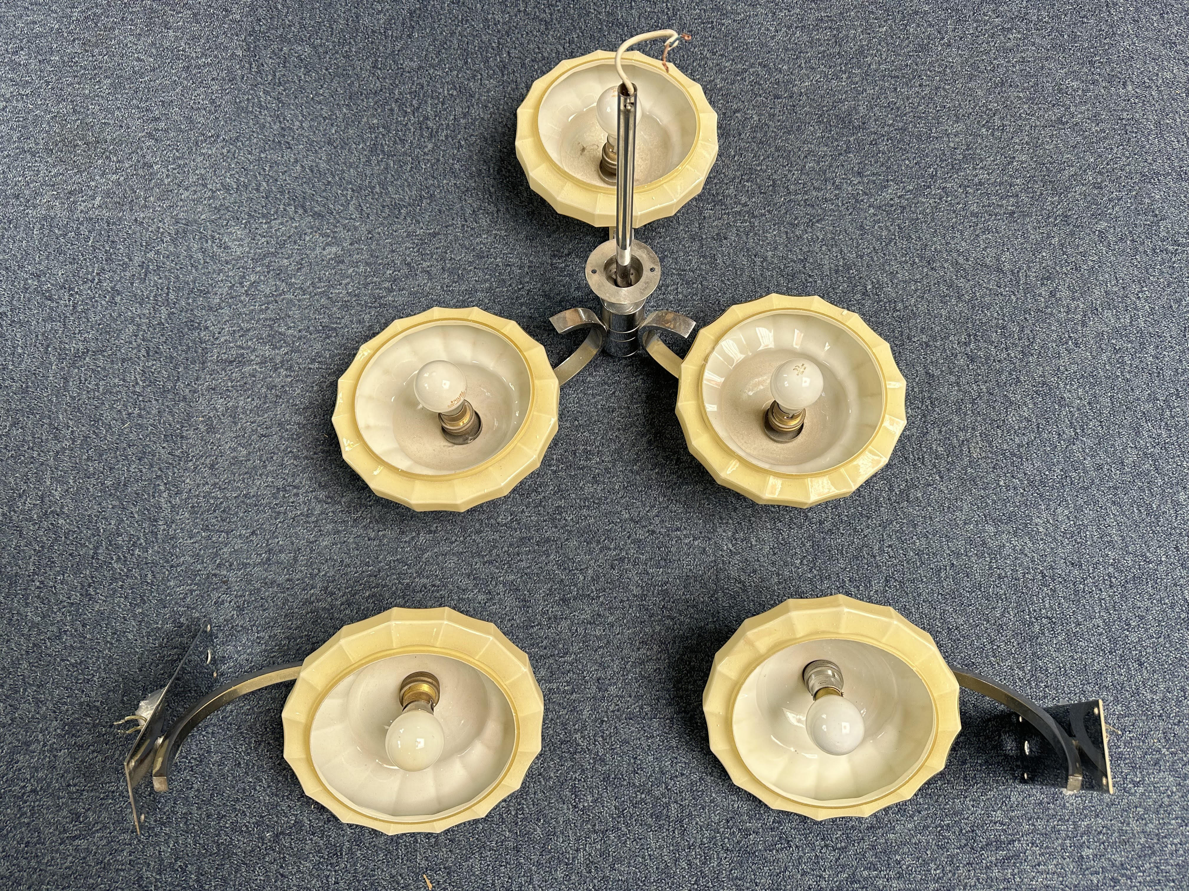 Vintage Central Light Fitting with Matching Wall Lights, central light with three cream shades and