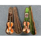 Two Vintage Violins, both in fitted cases, as found.
