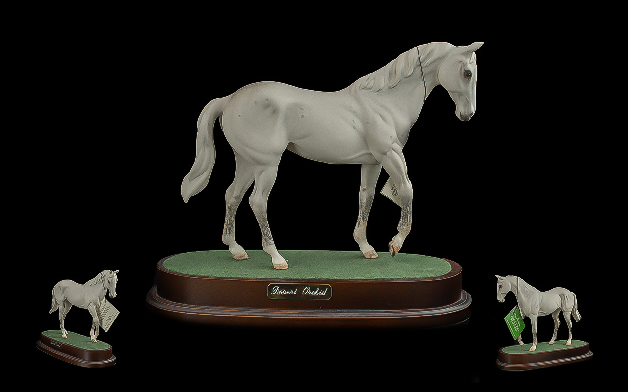 Royal Doulton Race Horse Figure On Stand - 'Desert Orchid' Matt Finish On Wooden plinth. Issued 1994