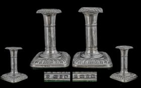 Pair of Art Deco Style Candlesticks, column style on square base, fully hallmarked. Approx. 5''
