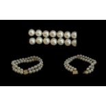 Ladies 14ct Gold and Cultured Pearl Bracelet with 14ct Gold Clasp, Marked 14ct, The well matched