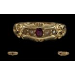 Antique Period - Attractive Ladies 18ct Gold Pearl and Ruby Set Ring, fancy setting, full hallmark